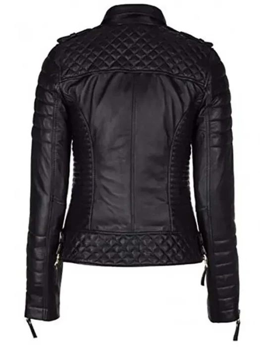 Women Slim Fit Biker Leather Jacket Back