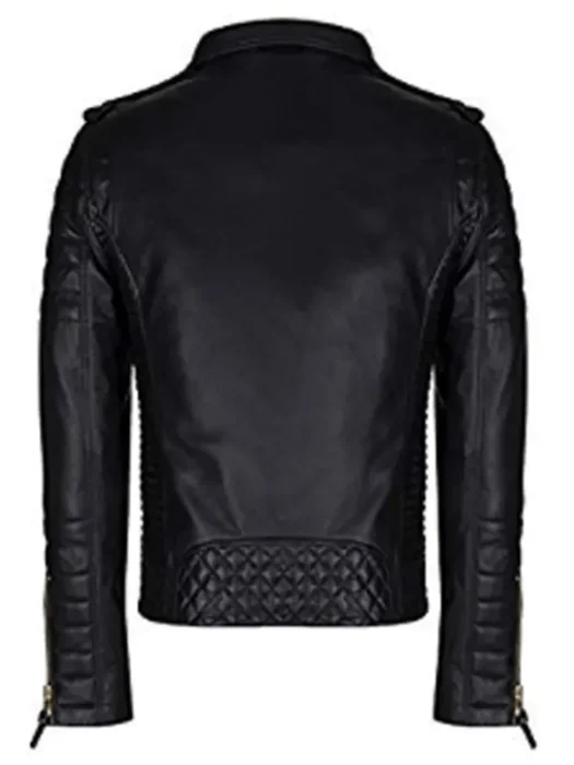 Womens Quilted Biker Leather Jacket Back