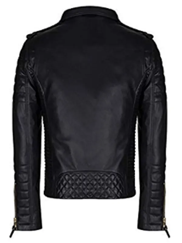 Womens Quilted Biker Leather Jacket Back