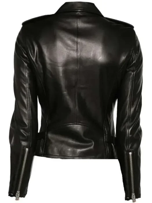 Womens Signature Biker Leather Jacket Back