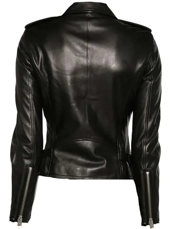 Womens Signature Biker Leather Jacket Back