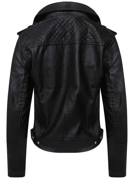 Womens Slim Fit Biker Leather Jacket Back