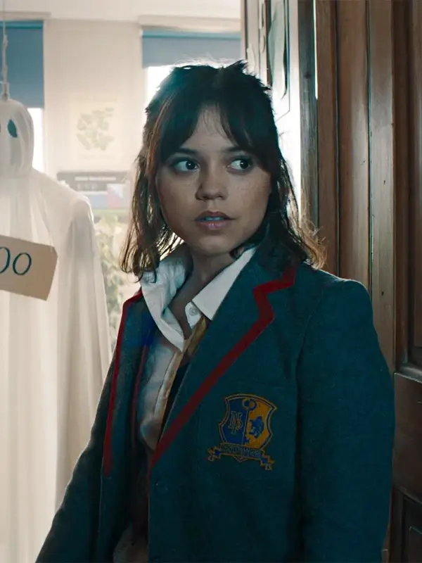 Astrid Jenna Ortega 2024 Beetlejuice Beetlejuice Jenna Ortega Grey Uniform Blazer