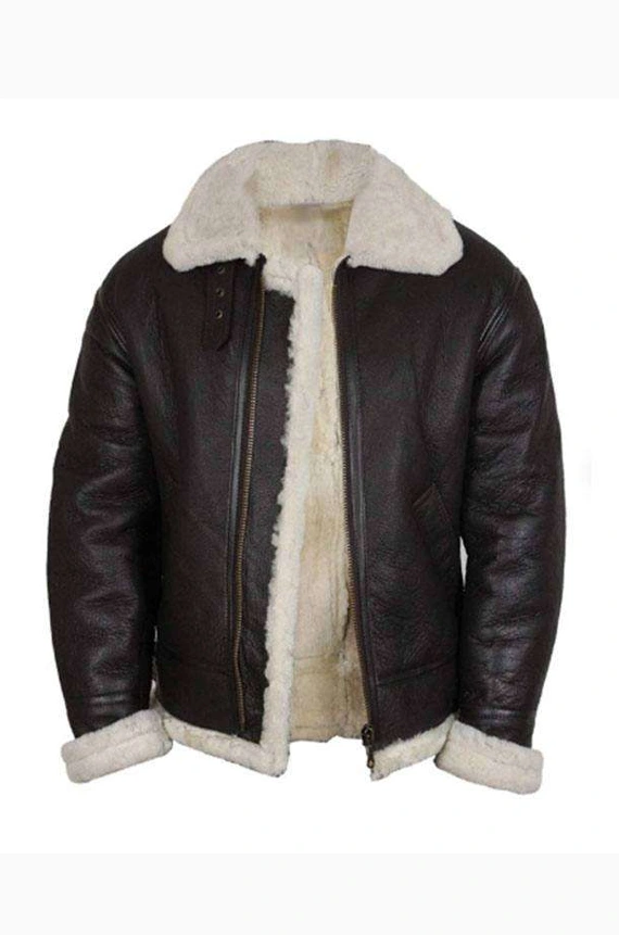 BLACK BOMBER FUR COLLAR FAUX SHEARLING JACKET
