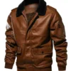 BLACK FUR COLLAR BROWN AVIATOR JACKET