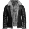 BLACK FUR COLLAR SHEARLING JACKET