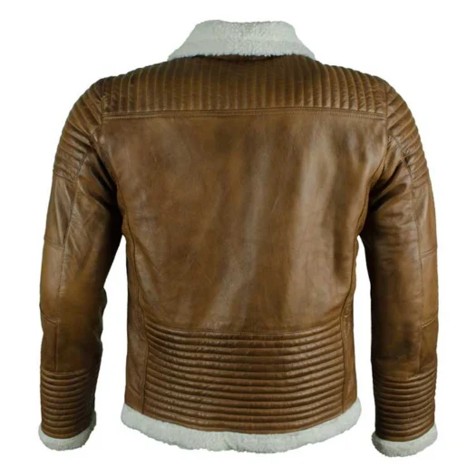 BROWN BOMBER BELTED LEATHER JACKET