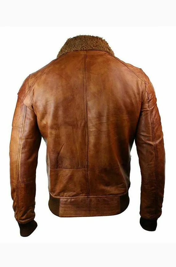 BROWN BOMBER FUR COLLAR GENUINE JACKET