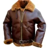 BROWN BOMBER SINGLE BELTED LEATHER JACKET