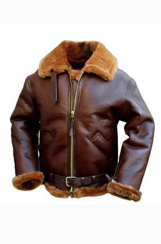 BROWN BOMBER SINGLE BELTED LEATHER JACKET