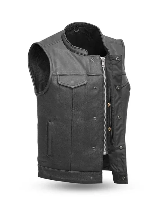 Blaster Mens Motorcycle Black Leather Vest