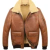 CAMEL BROWN AVIATOR FAUX SHEARLING LEATHER JACKET