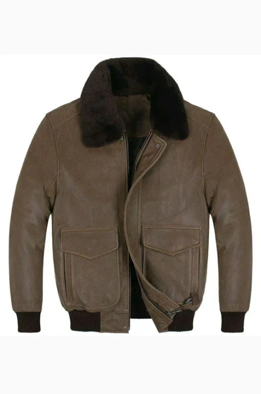 CEDAR BROWN FUR COLLAR REAL LEATHER JACKET