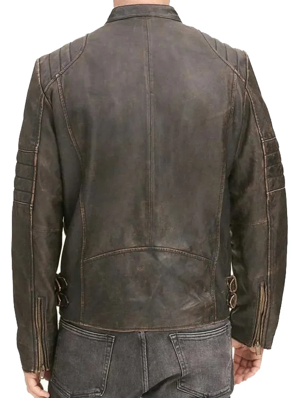 Distressed Cafe Racer Brown Motorcycle Leather Jacket for Mens