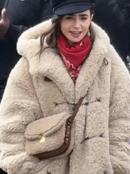 Emily in Paris S04 Emily Cooper Hooded Shearling Coat 