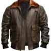 FUR COLLAR DISTRESSED LEATHER JACKET