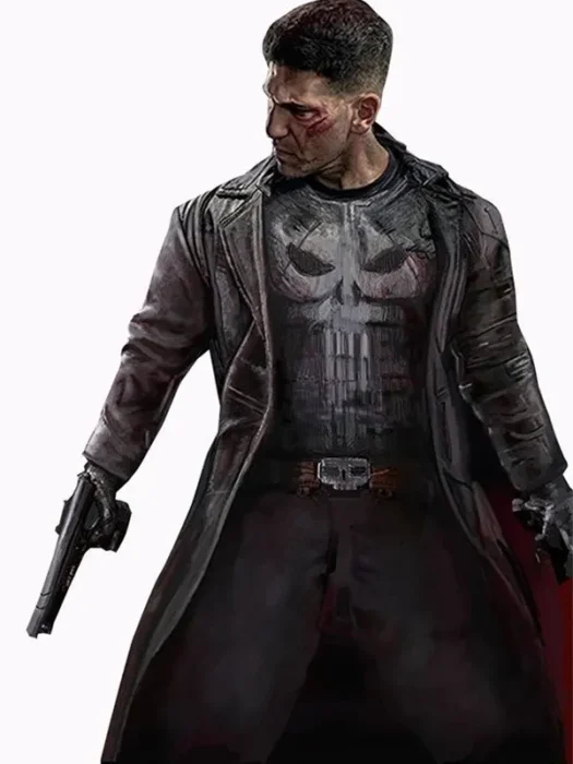 Jon Bernthal The Punisher Trench Black Leather Coat