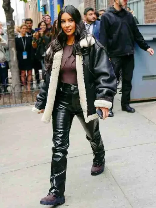 Kim Kardashian Leather Shearling Jacket