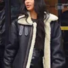 Kim Kardashian Shearling Black Leather Jacket