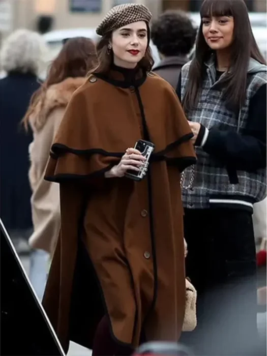 Lily Collins TV Series S04 Emily In Paris Emily Cooper Brown Wool Trench Coat