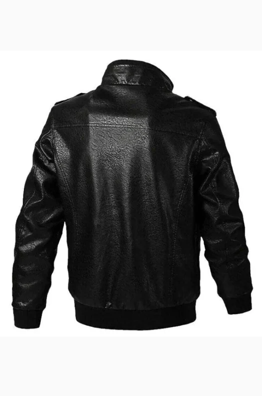 MEN BLACK BOMBER AVIATOR LEATHER JACKET