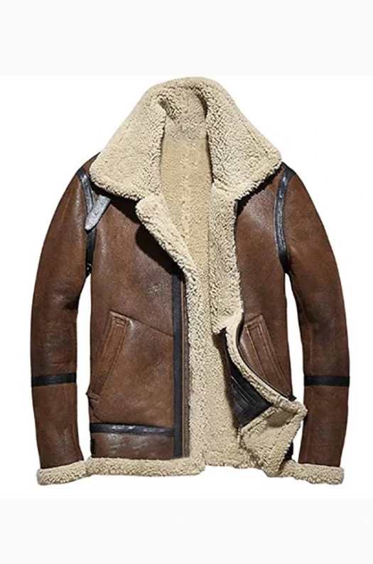 MEN BROWN BOMBER FUR SHEARLING JACKET