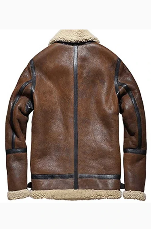 MEN BROWN BOMBER FUR SHEARLING LEATHER JACKET