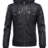 MEN’S BOMBER REMOVABLE HOOD LEATHER JACKET