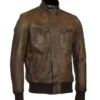 MEN’S BROWN LEATHER BOMBER JACKET