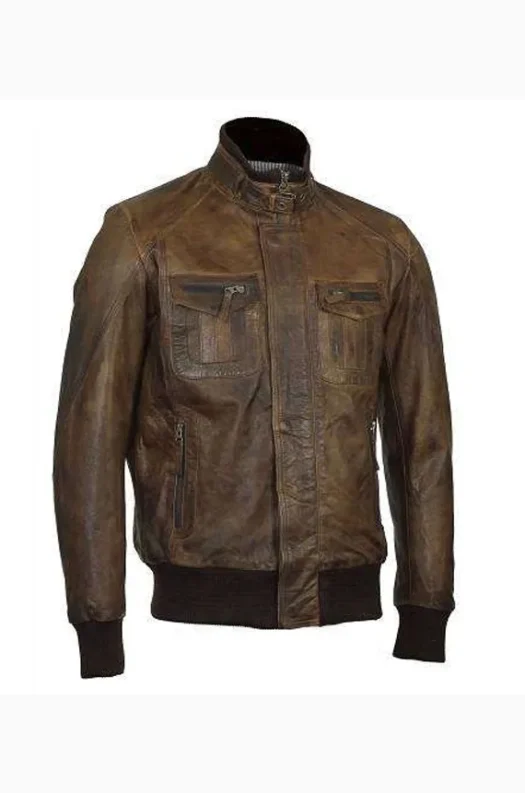 MEN’S BROWN LEATHER BOMBER JACKET