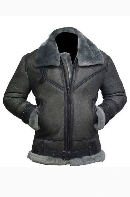 MEN’S GREY WAX SHEARLING LEATHER JACKET