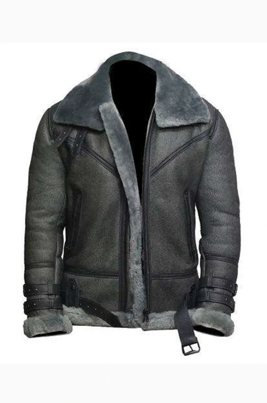 MEN’S WAX LEATHER GREY SHEARLING JACKET