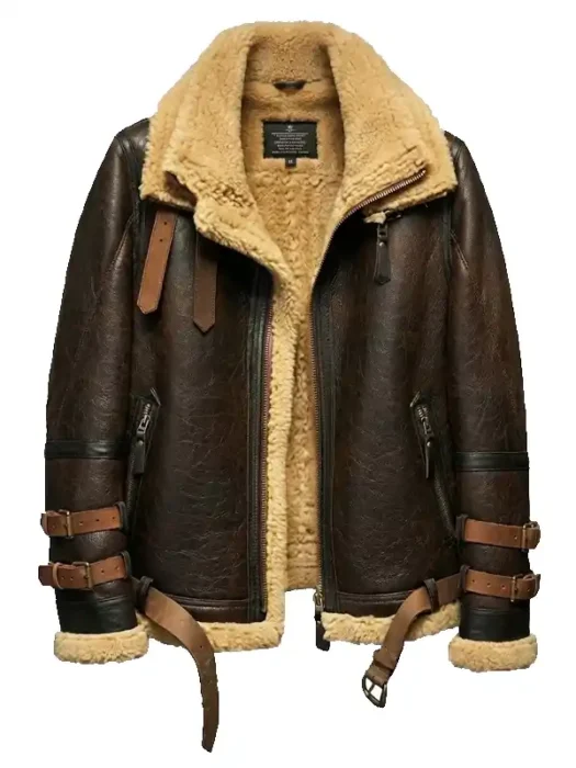 Mens Aviator Faux Brown Shearling Jacket