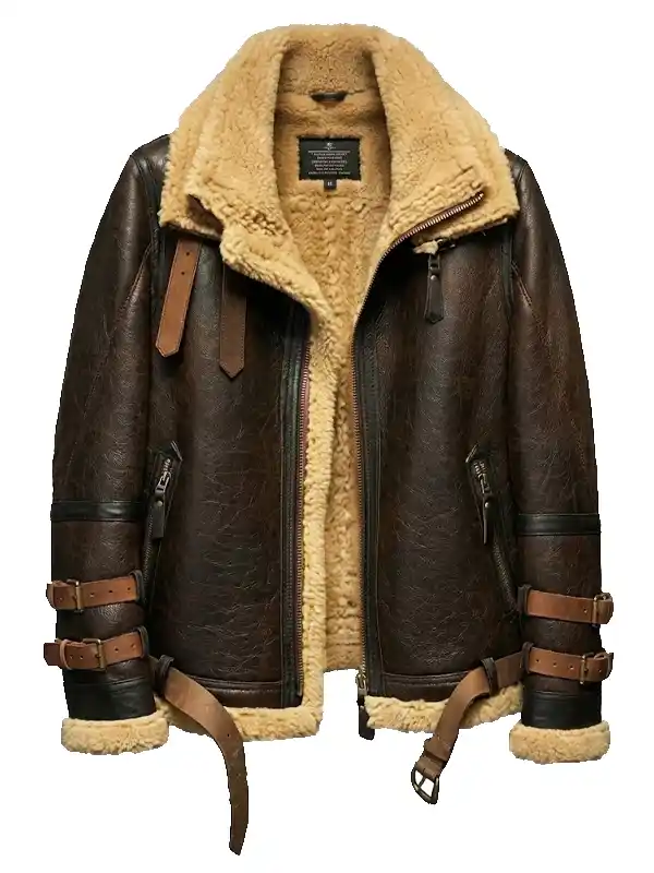Mens Aviator Faux Brown Shearling Jacket
