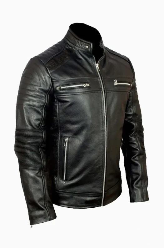 Mens Black Biker Cafe Racer Jacket