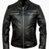 Mens Black Biker Cafe Racer Leather Jacket