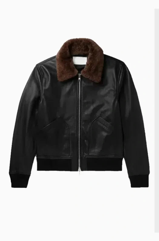 Mens Black Bomber Shearling Leather Jacket