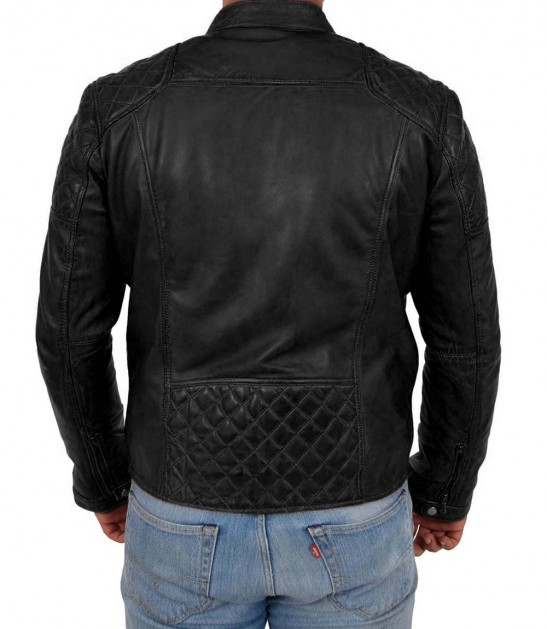 Mens Black Moto Cafe Racer Jacket