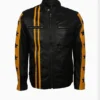 Mens Cafe Racer Yellow Star Black Leather Jacket