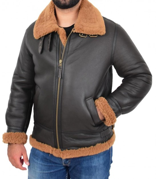 Mens Classic B3 Brown Sheepskin Bomber Jacket