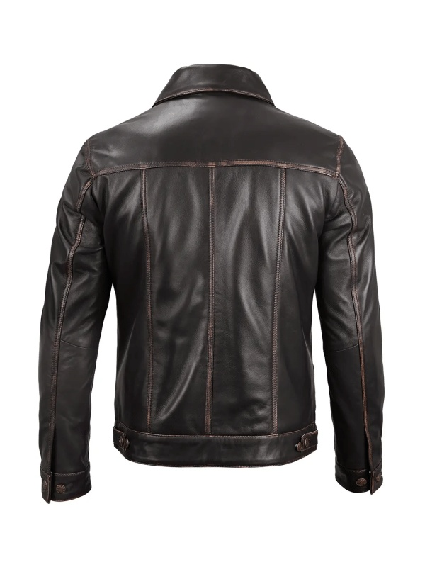 Mens Dark Brown Leather Trucker Jacket