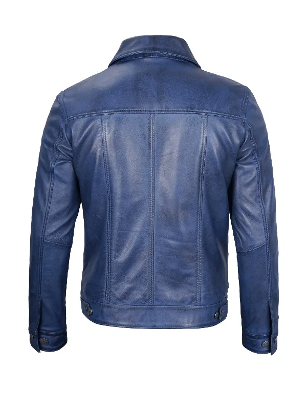 Men’s Fernando Blue Leather Trucker Jacket