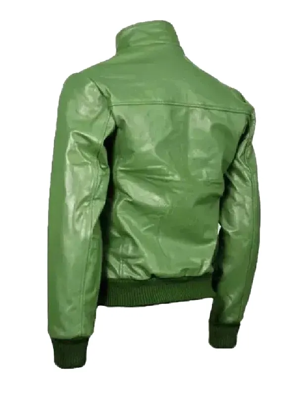 Mens Green Bomber Leather Jacket