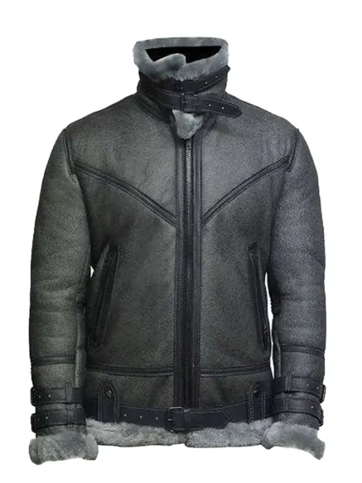Mens Grey Wax Shearling Jacket