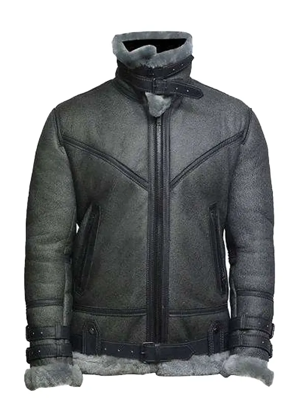 Mens Grey Wax Shearling Jacket