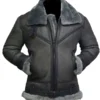 Mens Grey Wax Shearling Leather Jacket