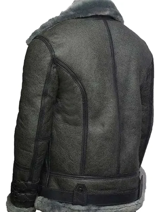 Mens Grey Wax Shearling Leather Jacket Back