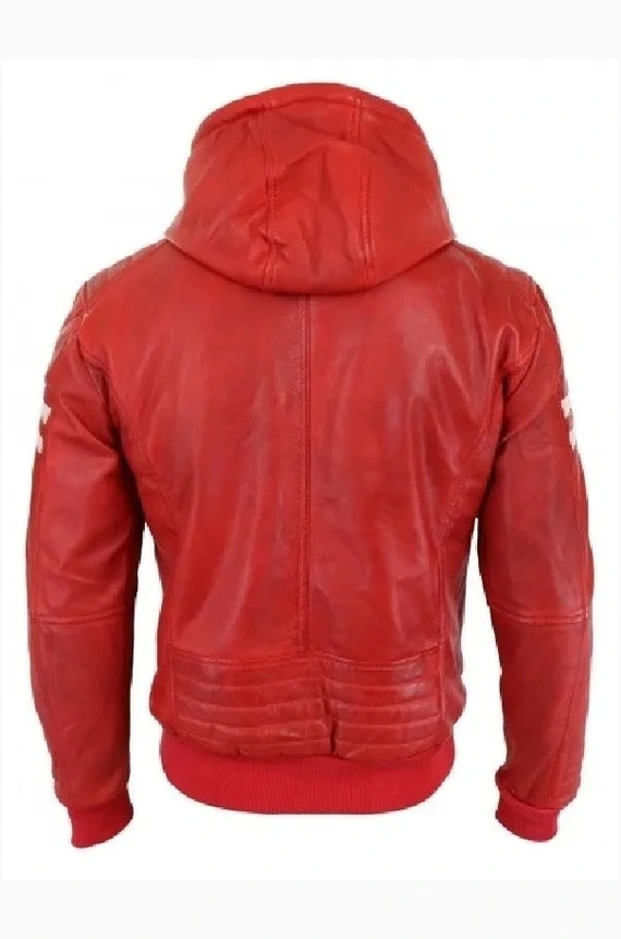 Mens Red Bomber Hooded Jacket