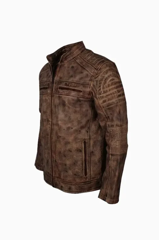 Mens Vintage Brown Waxed Café Racer Jacket