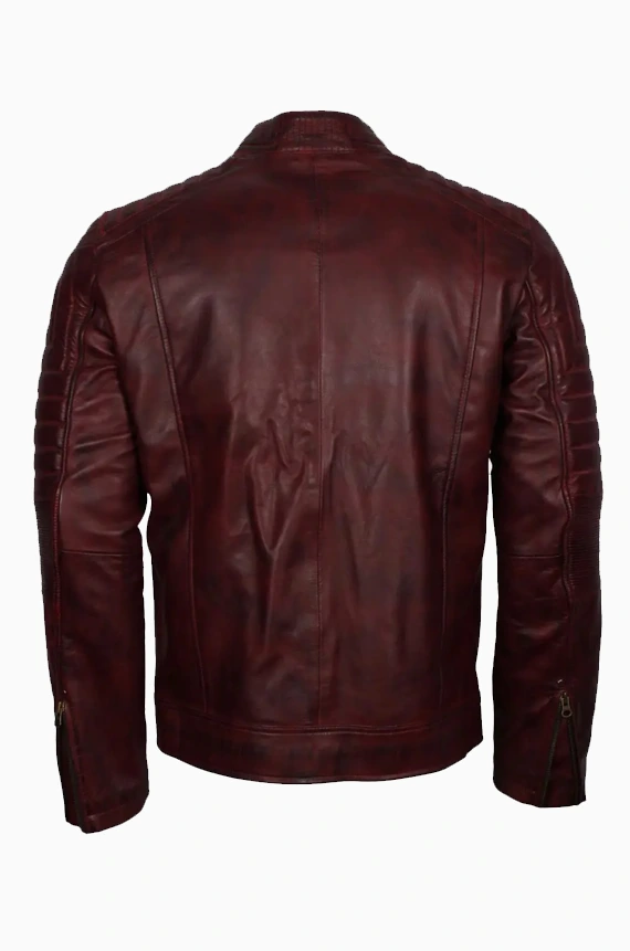 Mens Vintage Cafe Racer Maroon Waxed Jacket